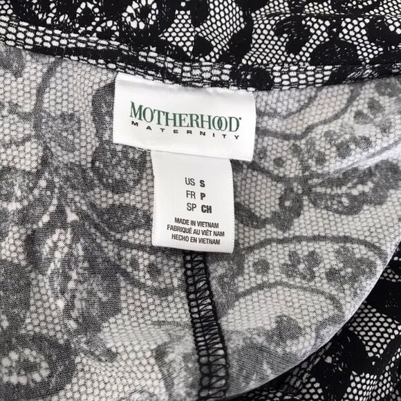 Motherhood Maternity Dress Size Small Black Grey Floral Short Cap Sleeves Midi - Picture 10 of 12